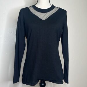 Black mesh see-through neckline sweater large
